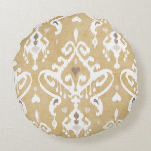 Cute neutralt guld beige ikat tribal mönster rund kudde