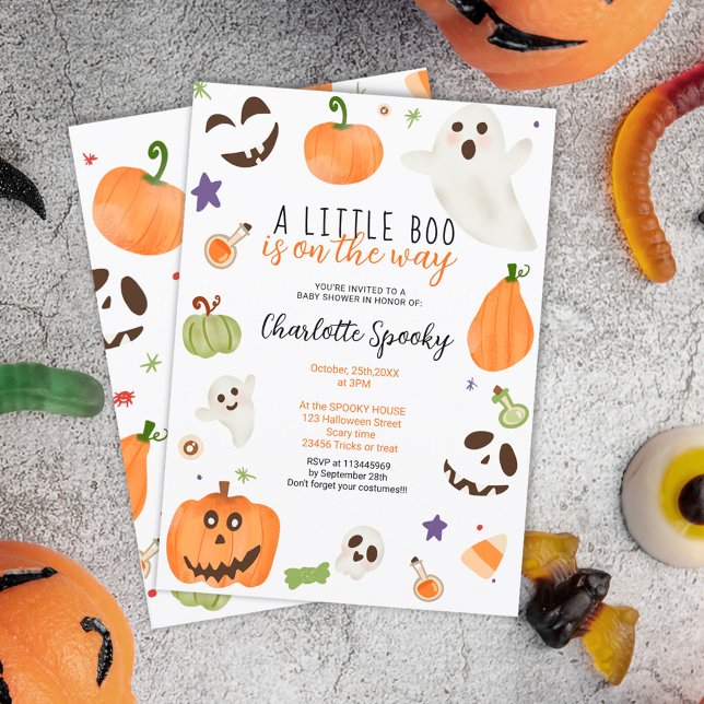 Cute neutralt Halloween, liten babydusch Inbjudningar (Cute neutral Halloween little boo baby shower Invitation)