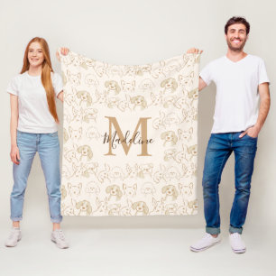 Cute Neutralt Pop Hund Elegant Monogram Fleecefilt