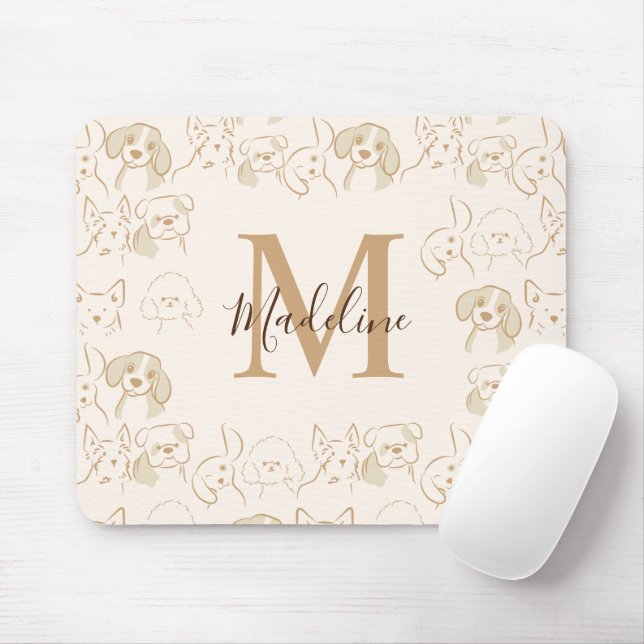 Cute Neutralt Pop Hund Elegant Monogram Musmatta (Med mus)