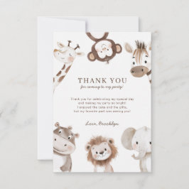 Cute Neutralt Safari Jungle 1:a födelsedagen Tack Kort