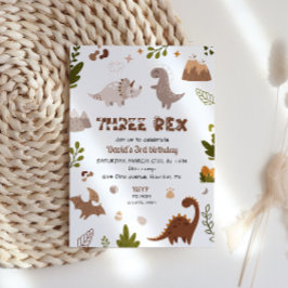 Cute Neutralt tredos Rex Dinosaur Birthday Inbjudningar