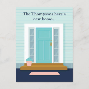 Cute New Home Teal Door Vi har flyttat Houseuppvär Vykort