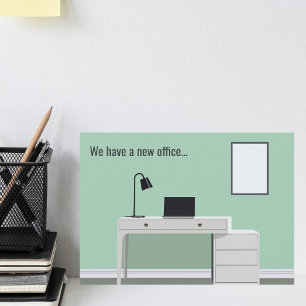 Cute New Office Adress Change Grönt Desk Flytta Meddelande