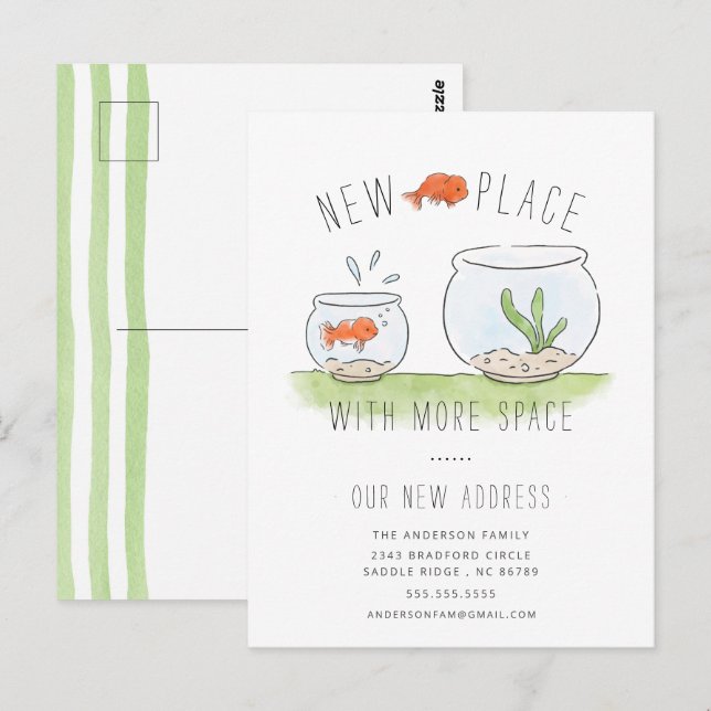 Cute New Ställe Goldfish Bowl Flytta Notice Vykort (Fram/baksida)
