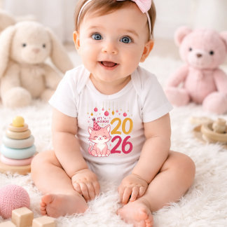 Cute New Year 2026 baby girl bodysuit | Pink Cat T Shirt