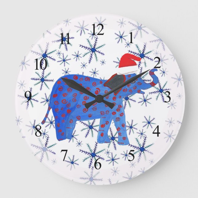 Cute New Year Elephant Art Wall Clock Stor Klocka (Framsida)