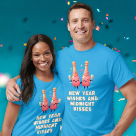 Cute New Year Önskemål & Midnight Kisses Ett par T Shirt