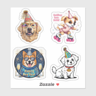 Cute New Years Hund Stickers, New Years Stickers Klistermärken