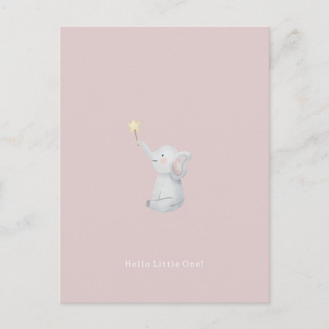 Cute Newborn Baby Hello Little One Elephant Card. Vykort (Framsida)