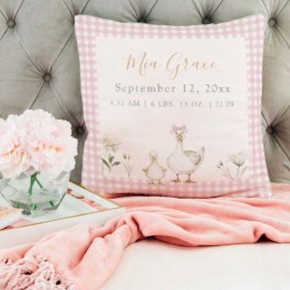Cute Newborn Keepsaké Birth Stats Rosa Photo Kudde