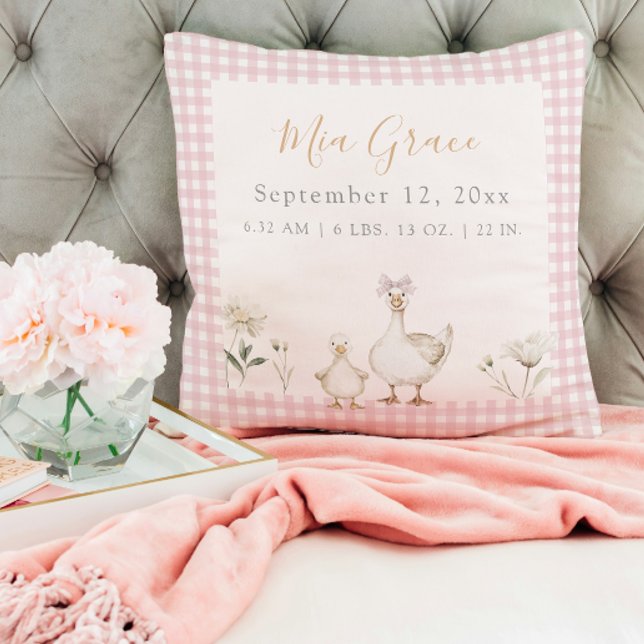 Cute Newborn Keepsaké Birth Stats Rosa Photo Kudde (Skapare uppladdad)