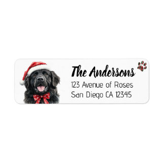 Cute Newfoundland Dog with Santa Hat Returadress Etikett