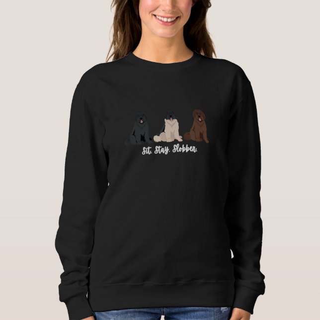 Cute Newfoundland Dogs Sit Stay Slobber T Shirt (Framsida)
