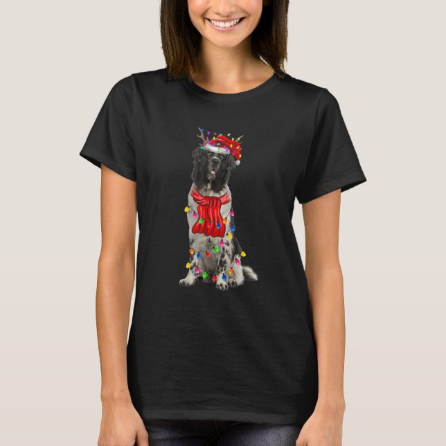 Cute Newfoundland Julgran Ljus Hund T Shirt (Framsida)