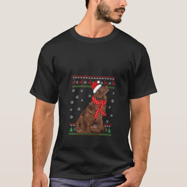 Cute Newfoundland Ugly jul Sweater Santa Hat T Shirt (Framsida)