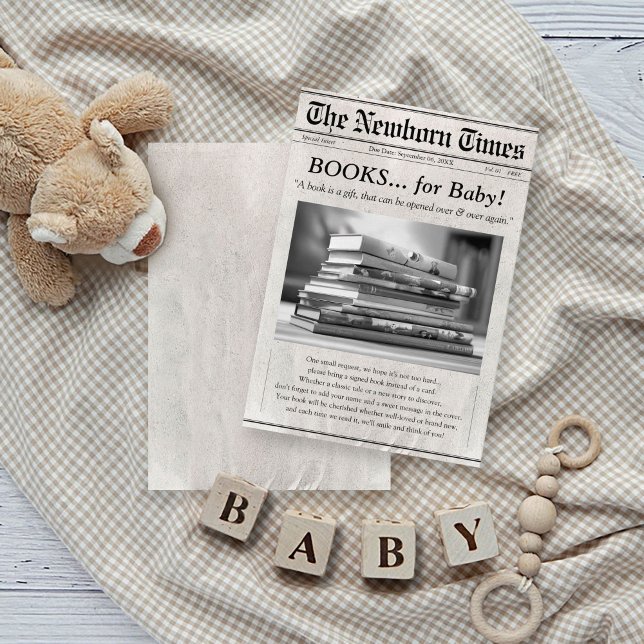 Cute Newspaper Bokar for Baby Shower Insert Card Tilläggskort (Cute The Newborn Times newspaper style Baby shower Invitation books for baby insert enclosure card)