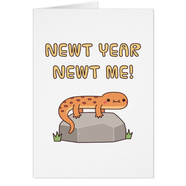 Cute Newt Year Newt Me Doodle, nyår Ord Hälsningskort (Framsidan)