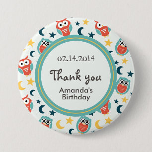 Cute Night Uggla Tecknad med Måne och Stars-knapp Knapp