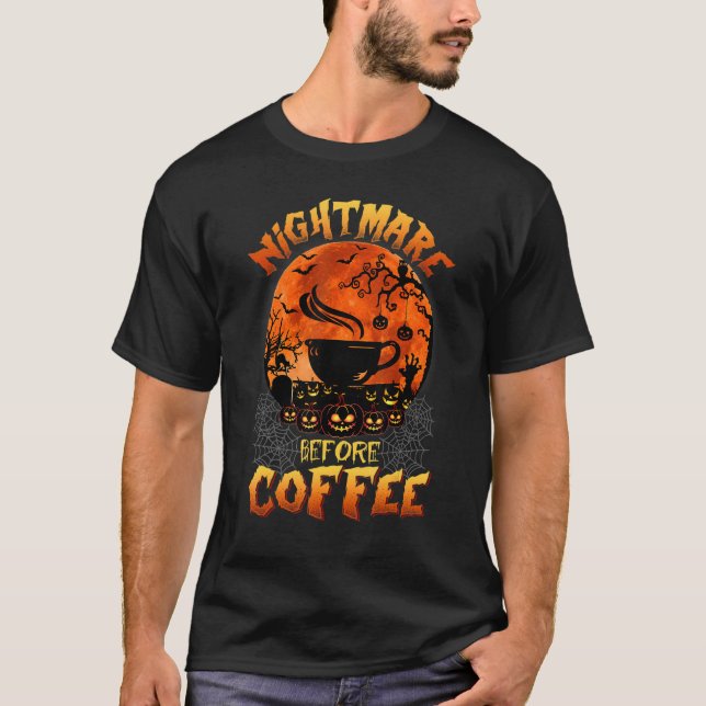 Cute Nightmare Före Coffee Halloween-nutida cof T Shirt (Framsida)