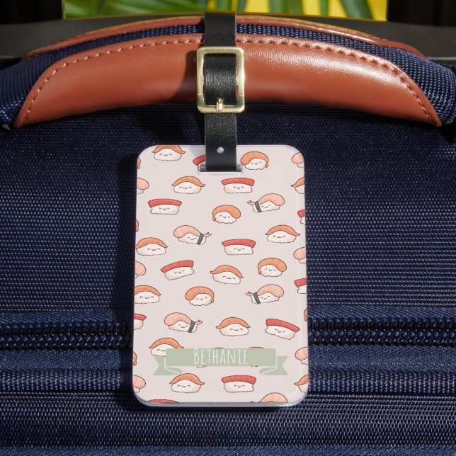 Cute Nigiri Sushi Seamless Mönster Bagagebricka (Framsida Insitu 2)
