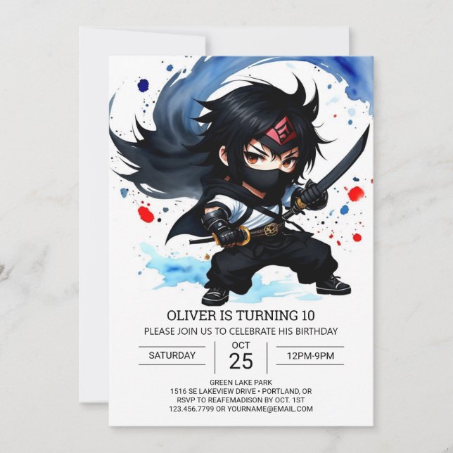 Cute Ninja Äventyr Kids' födelsedag Inbjudningar (Framsida)