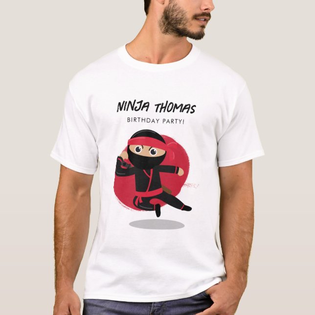 Cute Ninja Black & Red Barns födelsedag Party Papp T Shirt (Framsida)