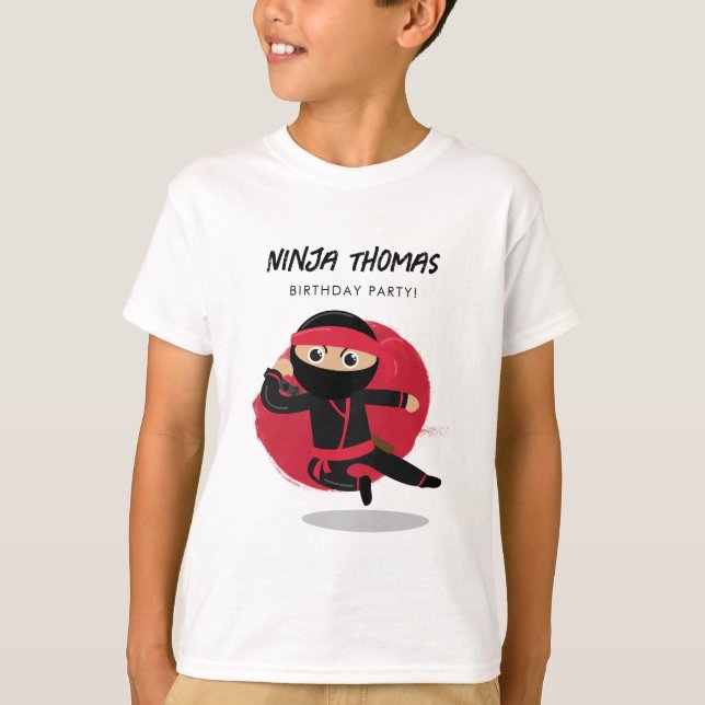 Cute Ninja Black & Red Barns födelsedag Party T Shirt (Framsida)