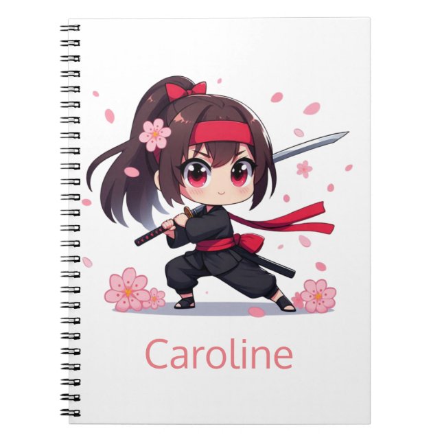 Cute Ninja-blommar-flicka Anteckningsbok (Framsidan)