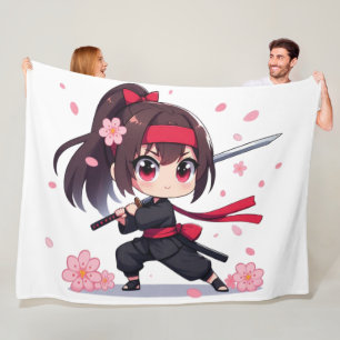 Cute Ninja-blommar-flicka Fleecefilt