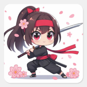 Cute Ninja-blommar-flicka Fyrkantigt Klistermärke