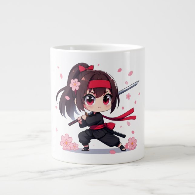 Cute Ninja-blommar-flicka Jumbo Mugg (Framsidan)