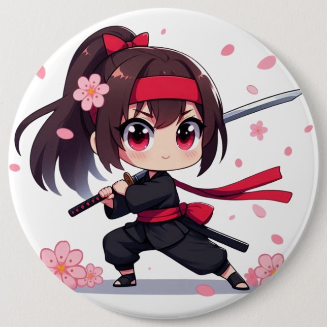 Cute Ninja-blommar-flicka Knapp (Framsida)