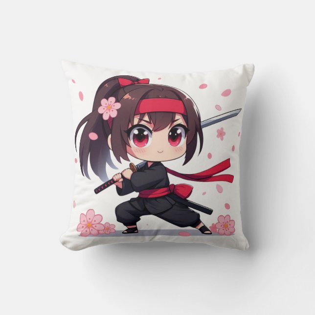 Cute Ninja-blommar-flicka Kudde (Framsida)