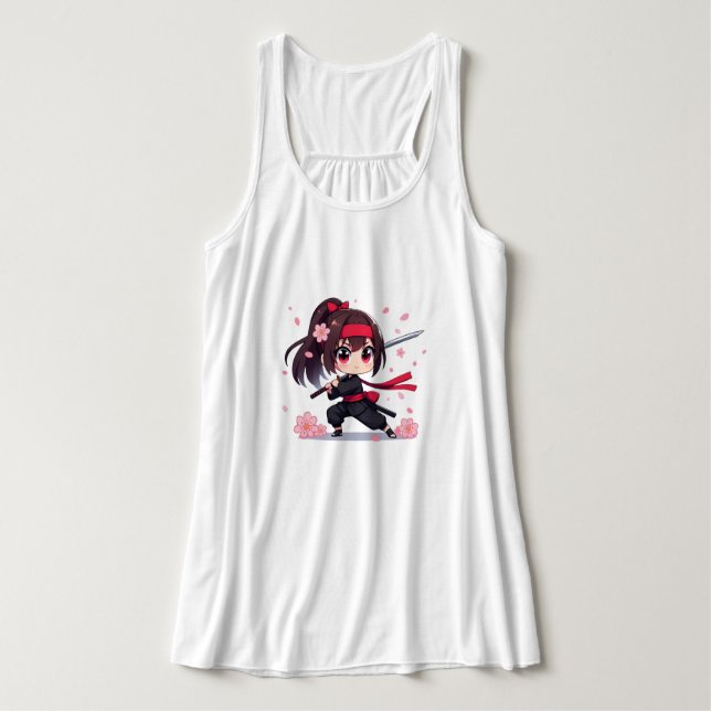 Cute Ninja-blommar-flicka Linne Med Racerback (Design framsida)