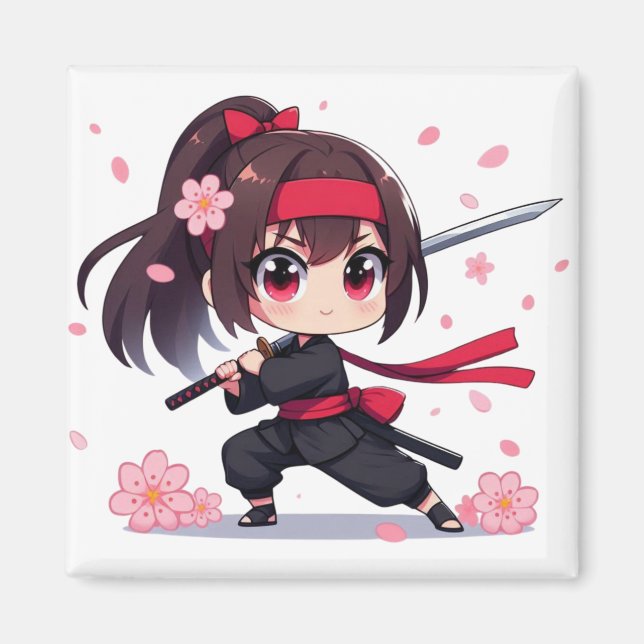 Cute Ninja-blommar-flicka Magnet (Framsidan)