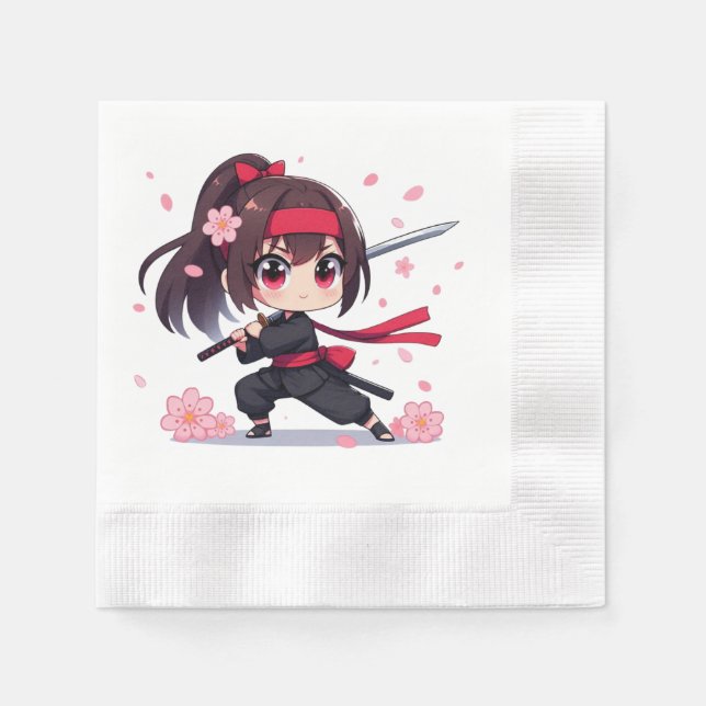 Cute Ninja-blommar-flicka Pappersservett (Framsidan)