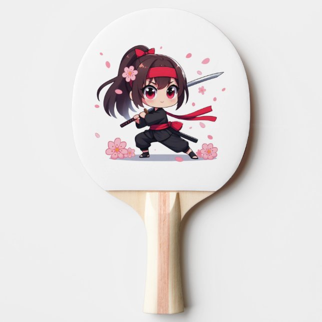 Cute Ninja-blommar-flicka Pingisracket (Framsidan)