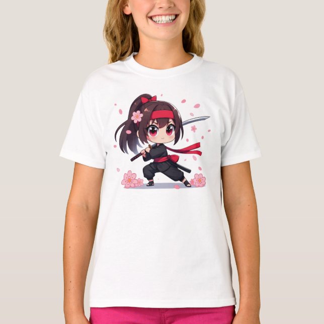 Cute Ninja-blommar-flicka T Shirt (Framsida)