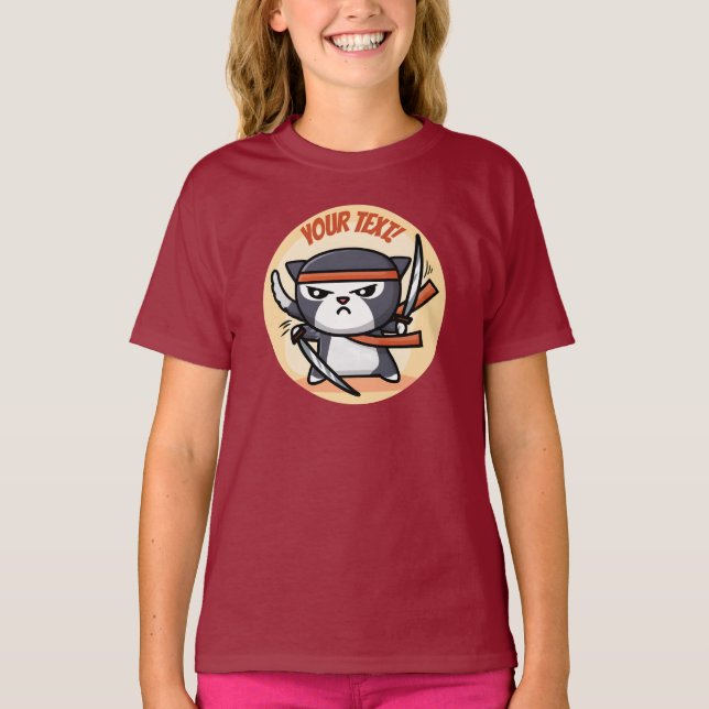 Cute Ninja Cat T Shirt (Framsida)