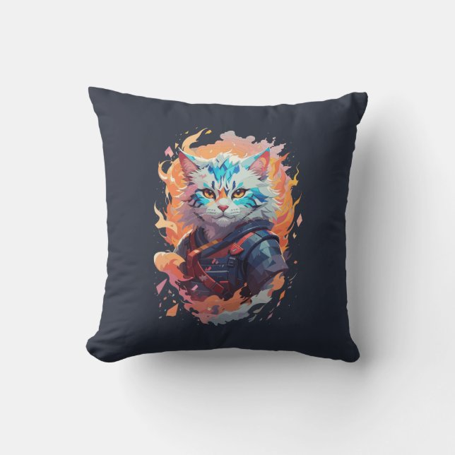 Cute Ninja Cat Warrior Design Kudde (Framsida)