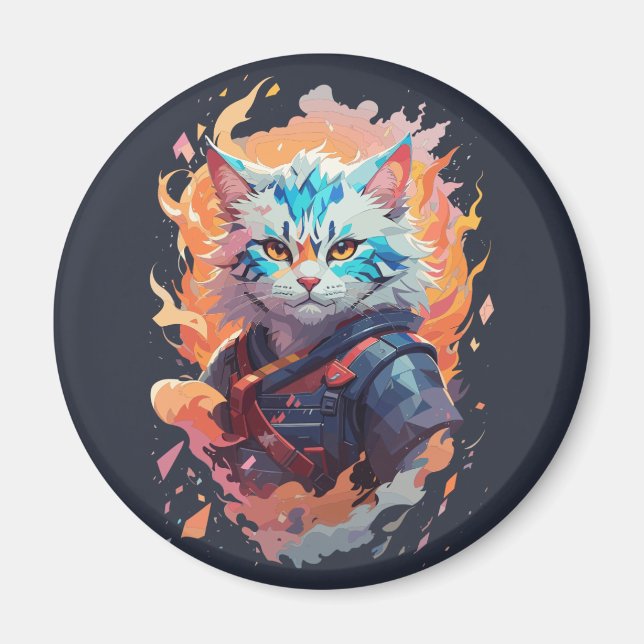 Cute Ninja Cat Warrior Design Magnet (Framsidan)