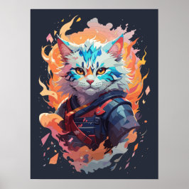 Cute Ninja Cat Warrior Design Poster