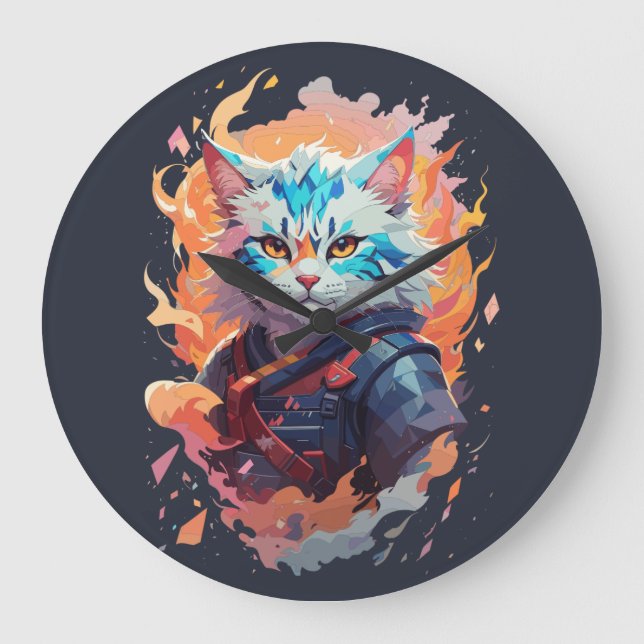 Cute Ninja Cat Warrior Design Stor Klocka (Framsida)