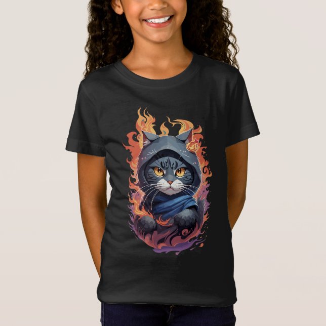 Cute Ninja Cat Warrior Design T Shirt (Framsida)