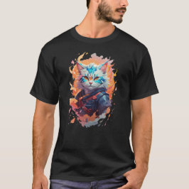 Cute Ninja Cat Warrior Design T Shirt