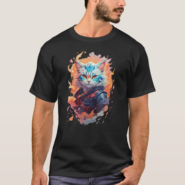 Cute Ninja Cat Warrior Design T Shirt (Framsida)