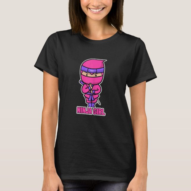 Cute Ninja Girl Ninja Fighter T Shirt (Framsida)