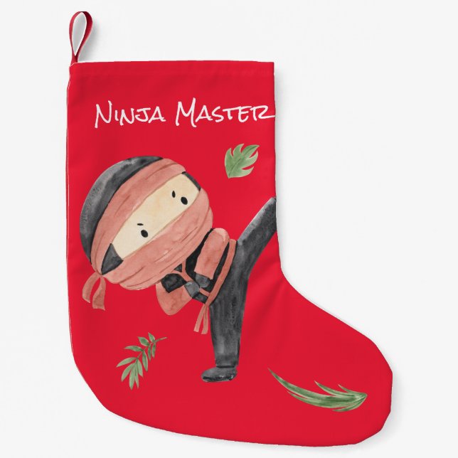 Cute Ninja i Orange - Personlig Helgdag Gift Liten Julstrumpa (Framsidan)