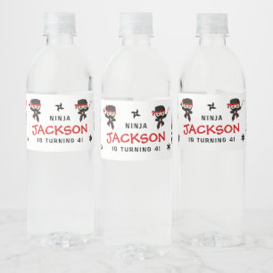 Cute Ninja Karate Samurai Birhtday Boy Vattenflaskor Etikett